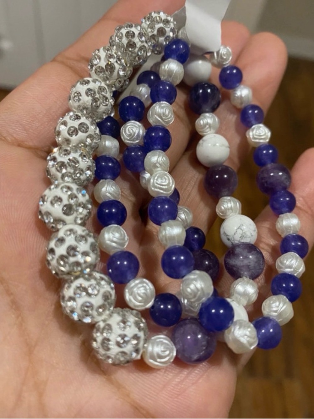Amethyst & Howlite Rhinestone Healing Stacked Bracelets - Picture 4 of 9